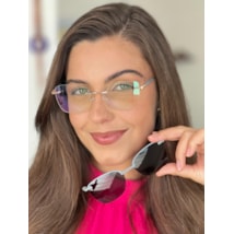 Armação de óculos de grau - Adriana 3 pontos cod 6025 - dourado haste detalhe azul claro clip on azul claro C6