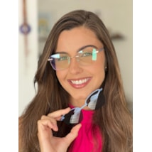 Armação de óculos de grau - Adriana 3 pontos cod 6025 - dourado haste detalhe azul forte clip on azul forte c7