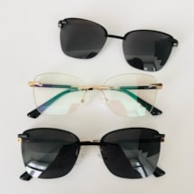 Armação de óculos de grau - Adriana 3 pontos cod 6025 - dourado haste detalhe preto clip on preto C1