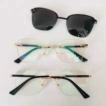 Armação de óculos de grau - Adriana 3 pontos cod 6025 - dourado haste detalhe preto clip on preto C1