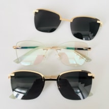 Armação de óculos de grau - Adriana 3 pontos cod 6025 - dourado haste detalhe preto ponteira transparente clip on dourado C2