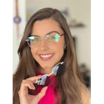 Armação de óculos de grau - Adriana 3 pontos cod 6025 - dourado haste detalhe preto ponteira transparente clip on dourado C2