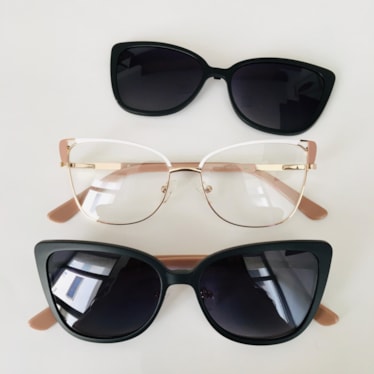 Armação de óculos de grau - Afrodite 0193 - branco com dourado detalhe nude haste nude clip on preto