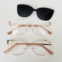 Armação de óculos de grau - Afrodite 0193 - branco com dourado detalhe nude haste nude clip on preto