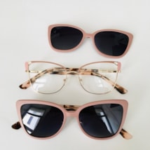 Armação de óculos de grau - Afrodite 0193 - nude com dourado detalhe rosé e haste animal print rosado c4 clip on rose