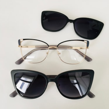 Armação de óculos de grau - Afrodite 0193 - preto com dourado detalhe cinza clip on preto C1