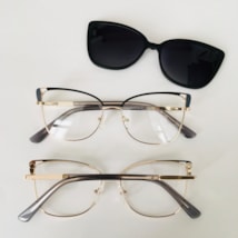 Armação de óculos de grau - Afrodite 0193 - preto com dourado detalhe cinza clip on preto C1