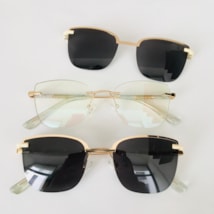 Armação de óculos de grau - Alexa 3 pontos cod 6014  - dourado ponteira transparente C2 clip on detalhe dourado