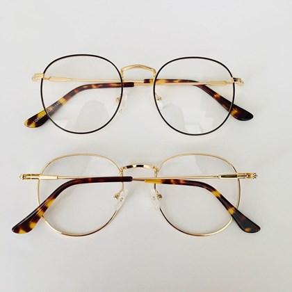 Armação de óculos de grau - Alice 8030 - marrom com dourado haste animal print C1