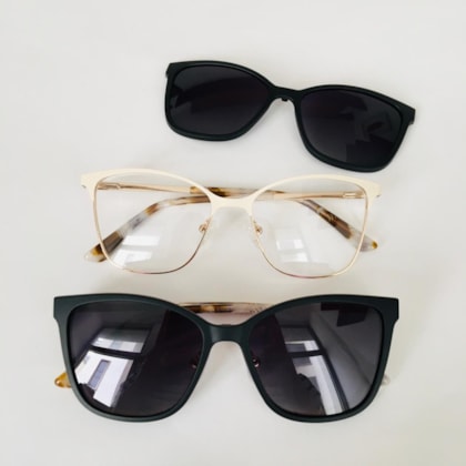 Armação de óculos de grau - Antonella 0232 - branco com dourado clip on preto C8 Armação de óculos de grau - Antonella 0232 - branco com dourado clip on preto C8