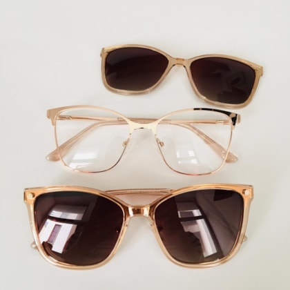 Armação de óculos de grau - Antonella 0232 - Rose gold clip on dourado transparente C1 Armação de óculos de grau - Antonella 0232 - Rose gold clip on dourado transparente C1