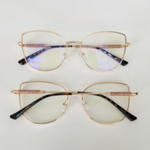 Armação de óculos de grau - Aurora brilho 95761 - dourado ponteira animal print c13 Armação de óculos de grau - Aurora brilho 95761 - dourado ponteira animal print c13