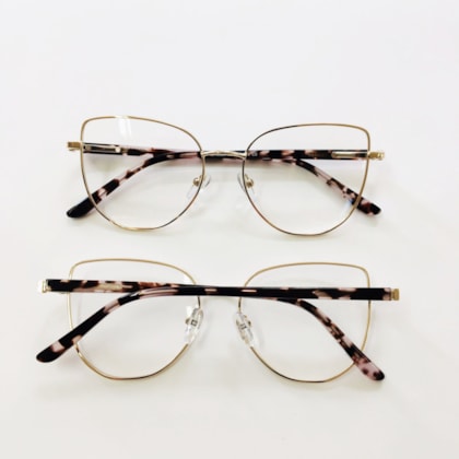 ARMAÇÃO DE ÓCULOS DE GRAU - AURORA HASTE ACETATO 6929 - DOURADO HASTE ANIMAL PRINT ROSADO