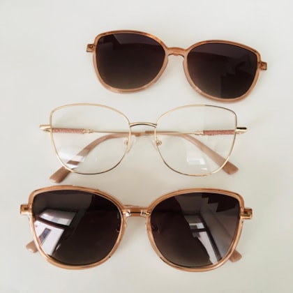 Armação de óculos de grau - Aurora shine 2 em 1 cod 0254 - dourado ponteira rose clip on dourado transparente C6 Armação de óculos de grau - Aurora shine 2 em 1 cod 0254 - dourado ponteira rose clip on dourado transparente C6