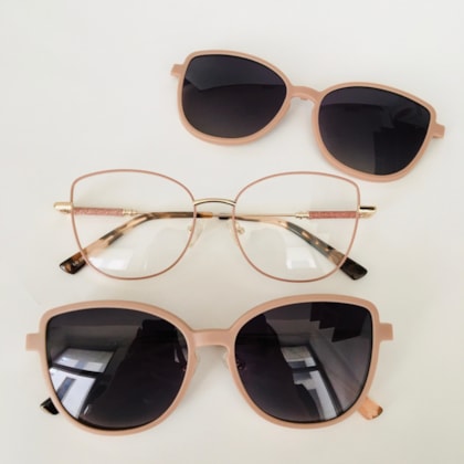 Armação de óculos de grau - Aurora shine 2 em 1 cod 0254 - Rose com dourado clip on rose C3 Armação de óculos de grau - Aurora shine 2 em 1 cod 0254 - Rose com dourado clip on rose C3