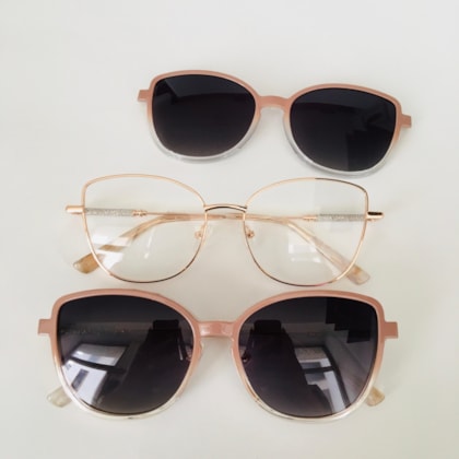 Armação de óculos de grau - Aurora shine 2 em 1 cod 0254 - Rose gold clip on rose com transparência C7 Armação de óculos de grau - Aurora shine 2 em 1 cod 0254 - Rose gold clip on rose com transparência C7