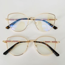 Armação de óculos de grau - Aurora Shine 81132 - dourado ponteira animal print C10 Armação de óculos de grau - Aurora Shine 81132 - dourado ponteira animal print C10
