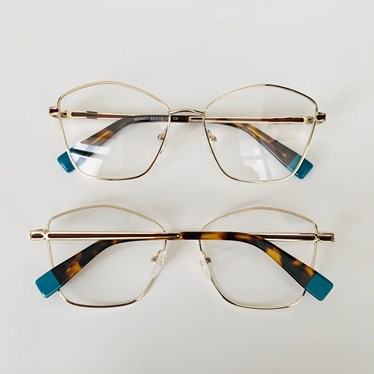 Armação de óculos de grau - Clara 6983 - dourado ponteira azul C6