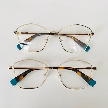 Armação de óculos de grau - Clara 6983 - dourado ponteira azul C6