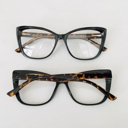 Armação de óculos de grau - Domitila 25004 - preto haste animal print C1 Armação de óculos de grau - Domitila 25004 - preto haste animal print C1