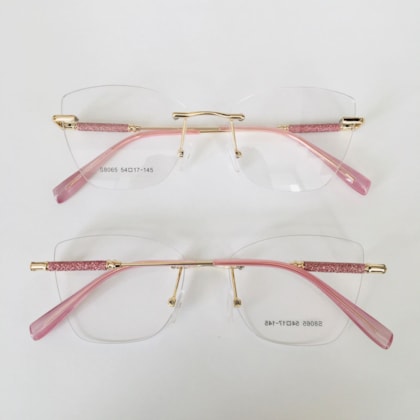 Armação de óculos de grau - Drica 3 pontos cod 8065 - dourado brilho rosa ponteira rosa C5 Armação de óculos de grau - Drica 3 pontos cod 8065 - dourado brilho rosa ponteira rosa C5