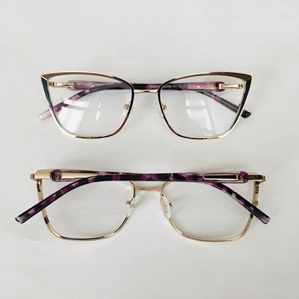Armação de óculos de grau - Eduarda 85120 - dourado detalhe azul e marrom c3