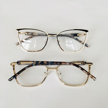 Armação de óculos de grau - Eduarda 85120 - dourado detalhe preto e branco C5