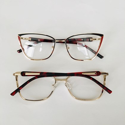 Armação de óculos de grau - Eduarda 85120 - dourado detalhe vermelho e preto C4