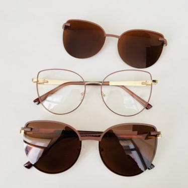 Armação de óculos de grau - Friends Glow 6032 - nude com dourado clip on nude lente marrom C2