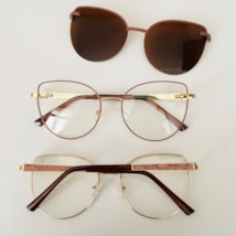 Armação de óculos de grau - Friends Glow 6032 - nude com dourado clip on nude lente marrom C2