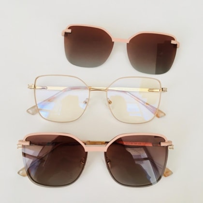 Armação de óculos de grau - Hadija 7024 - nude com dourado clip on nude C2 Armação de óculos de grau - Hadija 7024 - nude com dourado clip on nude C2