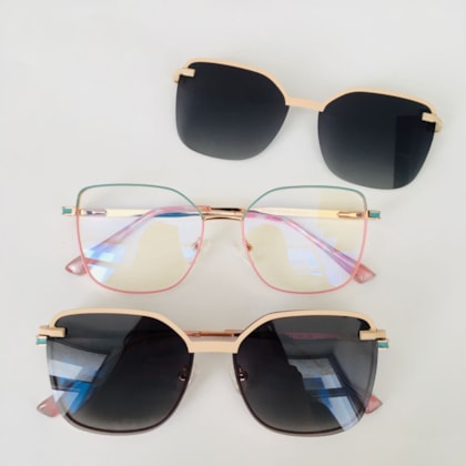 Armação de óculos de grau - Hadija 7024 - verde com rose clip on dourado Armação de óculos de grau - Hadija 7024 - verde com rose clip on dourado