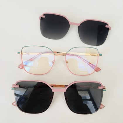 Armação de óculos de grau - Hadija 7024 - verde com rose clip on rose C4 Armação de óculos de grau - Hadija 7024 - verde com rose clip on rose C4