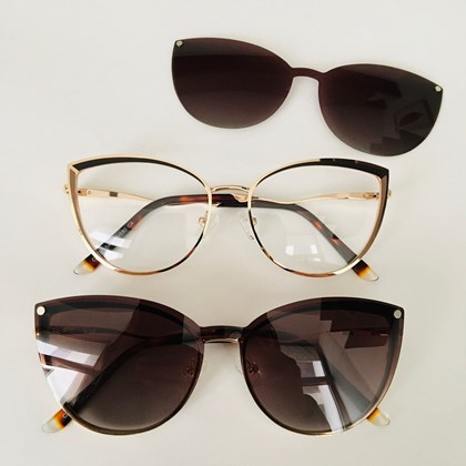 Armação de óculos de grau - Juliane C0131 - dourado detalhe preto e marrom lente marrom C4