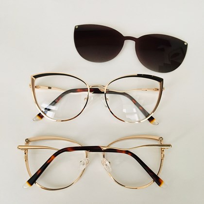 Armação de óculos de grau - Juliane C0131 - dourado detalhe preto e marrom lente marrom C4