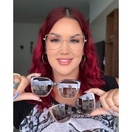 Armação de óculos de grau - Kimberly 3 em 1 cod 5302  - dourado haste animal print clip on marrom degradê e clip on animal print com dourado transparente