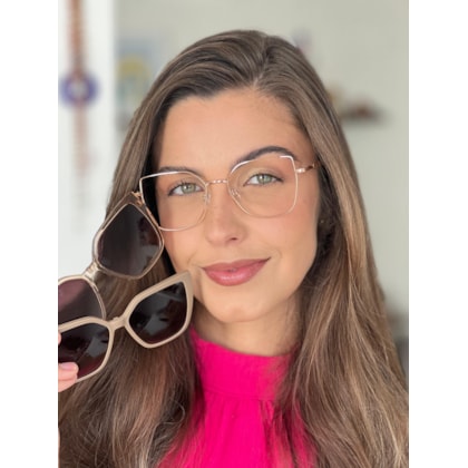 Armação de óculos de grau - Kimberly 3 em 1 cod 5302  - Rose gold haste marrom mesclado clip on dourado transparente e clip on nude