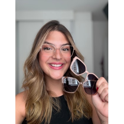 Armação de óculos de grau - Kimberly 3 em 1 cod 5302 - Rose gold ponteira transparente C1 clip on rose e clip on dourado transparente