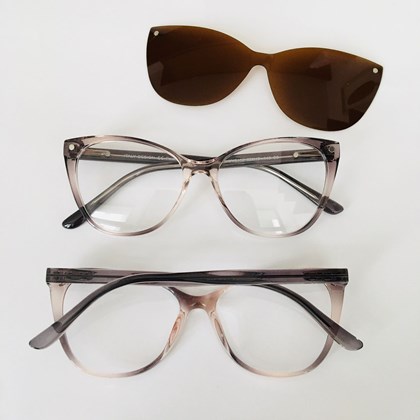 Armação de óculos de grau - Laura 5102/6102 - furta cor rose com cinza lente marrom C3