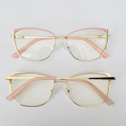 Armação de óculos de grau - Luana 0535 - dourado detalhe rose com branco C4 Armação de óculos de grau - Luana 0535 - dourado detalhe rose com branco C4