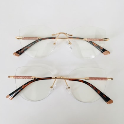 Armação de óculos de grau - Malévola 3 pontos cod 81075 - dourado ponteira animal print C7 Armação de óculos de grau - Malévola 3 pontos cod 81075 - dourado ponteira animal print C7