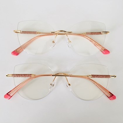 Armação de óculos de grau - Malévola 3 pontos cod 81075 - dourado ponteira rosa C1