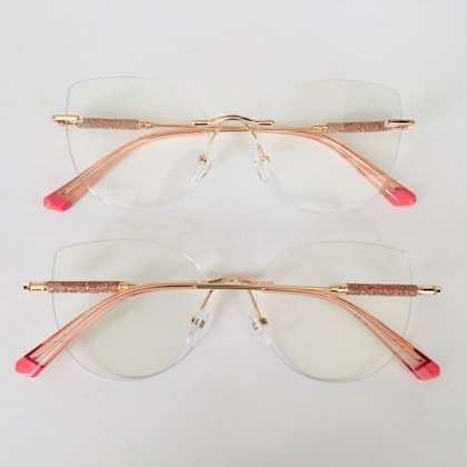 Armação de óculos de grau - Malévola 3 pontos cod 81075 - dourado ponteira rosa C1 Armação de óculos de grau - Malévola 3 pontos cod 81075 - dourado ponteira rosa C1
