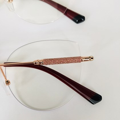 Armação de óculos de grau - Malévola 3 pontos cod 81075 - rose gold ponteira bordo detalhe preto C6
