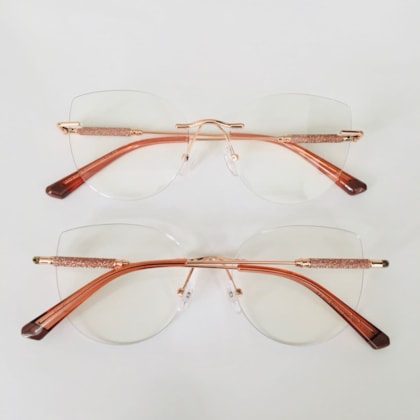 Armação de óculos de grau - Malévola 3 pontos cod 81075 - rose gold ponteira marrom C2 Armação de óculos de grau - Malévola 3 pontos cod 81075 - rose gold ponteira marrom C2