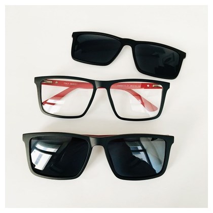 Armação de óculos de grau masculino - Alberto 99115 - preto com detalhe vermelho C1