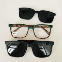 Armação de óculos de grau masculino - Daniel quadrado 0161 - verde militar com animal print clip on preto fosco