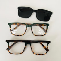 Armação de óculos de grau masculino - Daniel quadrado 0161 - verde militar com animal print clip on preto fosco