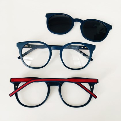 Armação de óculos de grau masculino - Giancarlo 99129 - azul com detalhe vermelho C5