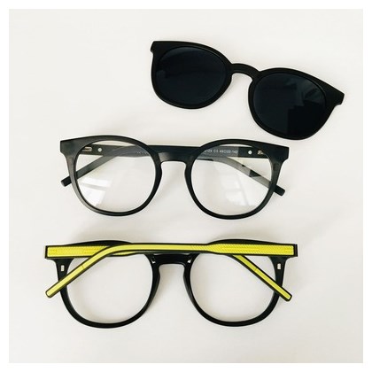 Armação de óculos de grau masculino - Giancarlo 99129 - preto com detalhe amarelo C3